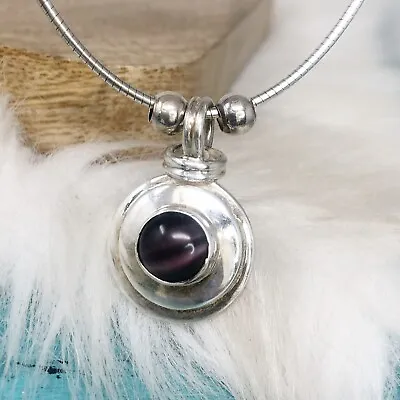 Purple Tiger's Eye Removable Pendant Omega Chain Sterling Silver Necklace • £72.33