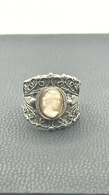 Vintage Sterling Silver 925 Filigree Lace Cameo Ring Sz 6 • $45.99