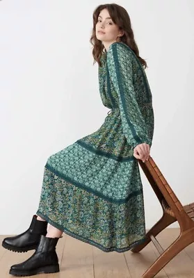 £130 • Buy Brora Silk Patchwork Print Tiered Maxi Dress In Green Size Uk 10 BNWT 