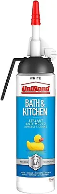 UniBond Bath & Kitchen Anti-Mould Waterproof Resistant Silicone Sealant - White • £11.99