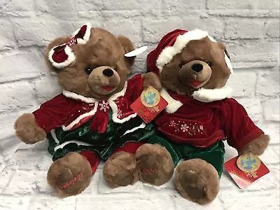 2007 20” Christmas Snowflake Friends Teddy Bear Brown Velvet Dan Dee Couple SFJ • $85.47