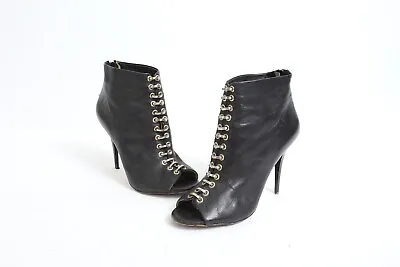 EUC Sz 9 L.A.M.B Leather Lace Up Ring Black Heels • $79.99