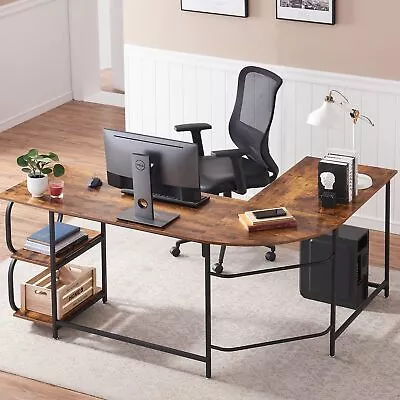 L-Shaped Home Office DeskComputer Desk With 2 Storage Shelves Wood Table 68'' • $129.99