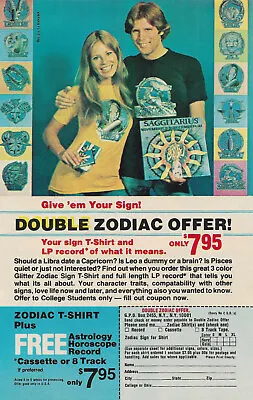 Vintage 1977 ZODIAC SIGN ASTROLOGY SHIRT ADVERTISING MAILER S4 • $19.99