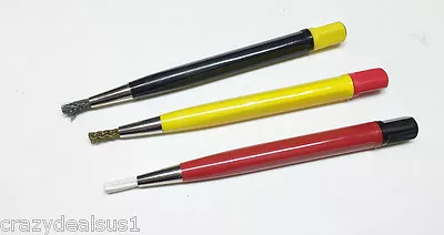 3pc Pen Type 5  Scratch Brush Set - Steel Brass Nylon - Retractable Bristles • $9.89