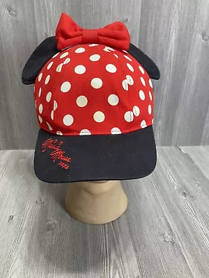 Minnie Mouse Disney Parks Youth Red Polka Dot Cap Hat Snapback With Bow & Ears • $9