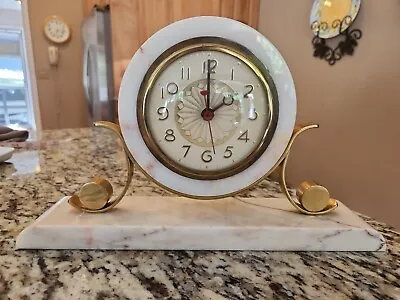 VTg WORKING Marble Mantle Clock Made In USA Electric Polished Marble 7 X12x2.5 • $75