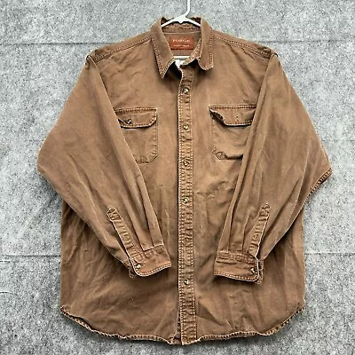 VTG Forge Shirt Mens XL Brown Canvas Button Down Pocket Long Sleeve Workwear 90s • $13.45