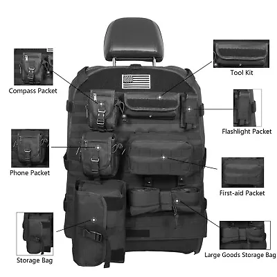 Front Seat Cover Organizer Storage Molle Bag Universal For Jeep Wrangler • $54.33