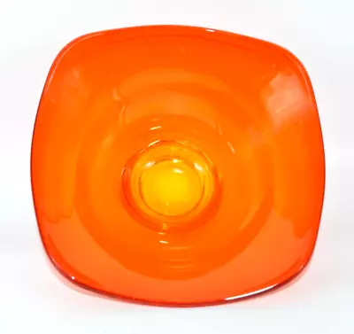 Mid Century Viking Art Glass Persimmon & Yellow Square Dish Bowl GLOWS Footed • $35