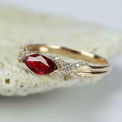 2Ct Marquise Cut Lab Created Red Ruby Women Engagement Ring 14K Rose Gold Finish • $77.99