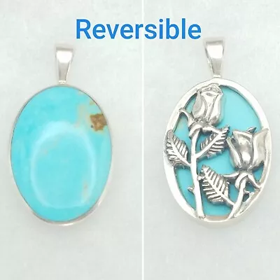 Kabana 925 Sterling Silver Reversible Sleeping Beauty Turquoise Floral Pendant  • $87.69