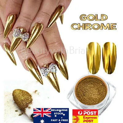 $7.99 • Buy Gold Nail Mirror Glitter Chrome Powder Nail Art Pigment Dust Polish