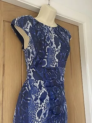 Karen Millen Blue Snake Print Lace Bodycon Signature Stretch Pencil Dress 12 • £29.99