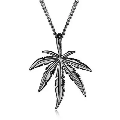 New Men Stainless Steel Cannabis Marijuana Pot Leaf Pendant Necklace 24  Chain • $6.99