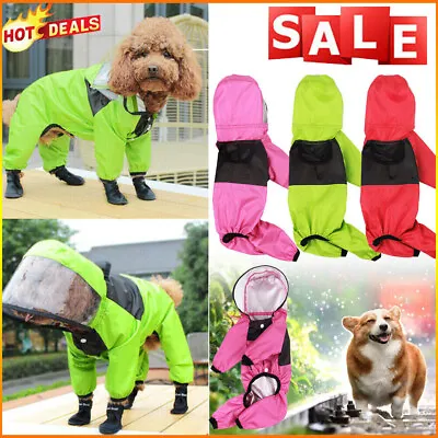 Waterproof Pet Dog Raincoat Sheer Hooded Jumpsuit Puppy Rain Jacket Coat Suits • £12.13