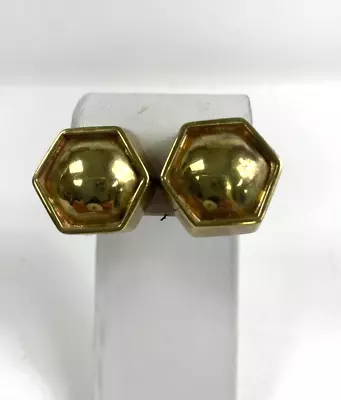Vintage Signed 1995 Steven Vaubel Gold Tone Hexagon Shape Button Clip Earrings • $129.99