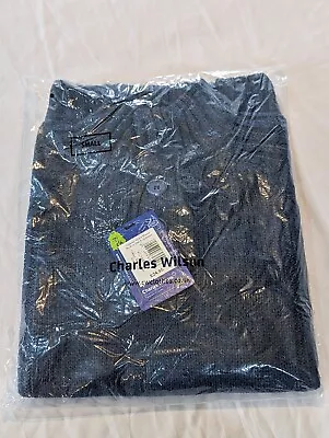 Mens CHARLES WILSON Dark Blue Knit Button Up Jumper UK Small NEW IN PACK • £16.95