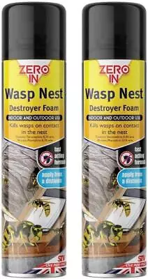 2x 300ml ZERO IN WASP NEST DESTROYER FOAM Fast & Effective Killer Spray • £12.50