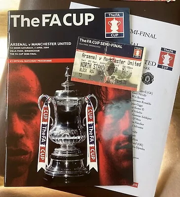 £0.99 • Buy Arsenal V Manchester United FA Cup Semi Final With TICKET & TEAMSHEET 2004