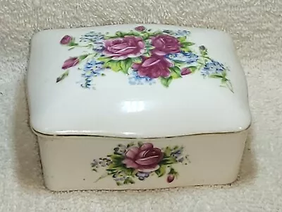 Vintage Made In Japan Bone China White W/Pink Roses Rectangle 4  Trinket Box • $9.95