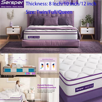 8/10/12 Inch Memory Foam Pocket Innerspring Hybrid Double Size Mattress In A Box • $197.99