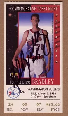 Shawn Bradley Signed AUTO NBA Debut Ticket Stub 1993 Moses Malone 76ers Bullets • $149