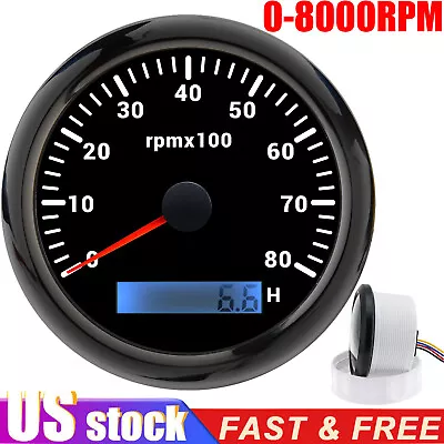 85mm Black Tachometer Gauge 0-8000rpm Waterproof For Marine Boat Car Truck US • $35.89