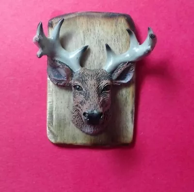 Dollhouse Miniature Deer Head W Antlers Trophy Mount Rustic Antiqued Board 1:12 • $12.95