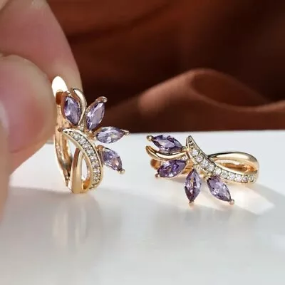 2Ct Marquise Cut Lab-Created Amethyst Women Hoop Earring 14K Yellow Gold Plated • $72.09