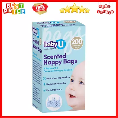 BabyU Scented Nappy Bags 4 X 50pk (200 Total) Convenient Disposable Baby U • $9.69
