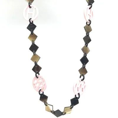 $490 • Buy HERMES HAVA Ava Pendant Necklace Brown X Light Pink