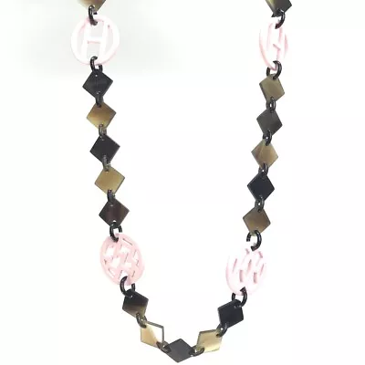 $490 • Buy HERMES HAVA Ava Pendant Necklace Brown X Light Pink