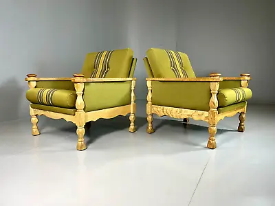 EB5982 2 Vintage Danish Oak Lounge Chairs Kjaernulf Style Retro MCM MNOR • £550