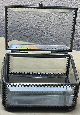 Nicole Miller Home Beveled Glass Mirrored Trinket Footed Metal Edge Jewelry Box • $15.90