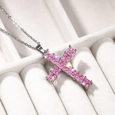 Women Cross Necklace Pendant Charm 925 SilverGold Cubic Zircon Jewelry • $1.99