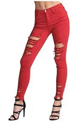 Vibrant Womens Juniors High Rise Jeans W Heavy Distressing Red 9 Red • $7.99