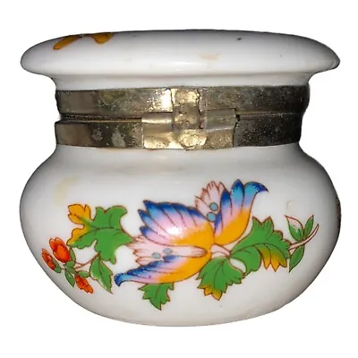 Vintage Enesco Porcelain Round Hinged Trinket Box W Butterflies & Flowers 1979 • $16.99