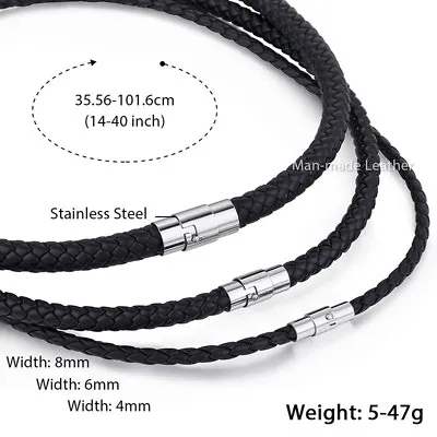 4/6/8mm Mens Black Braided Leather Cord Necklace Choker Steel Magnetic 16-36inch • $7.99