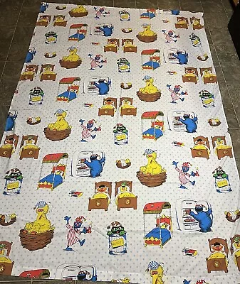 Sesame Street Twin Flat Sheet Cookie Monster Grover Bert Ernie Fabric Vintage • $15.99