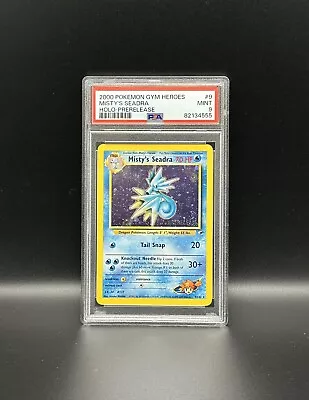 Misty's Seadra 9/132 PSA 9 MINT PRERELEASE HOLO Gym Heroes Pokemon TCG 2000 • $49.89