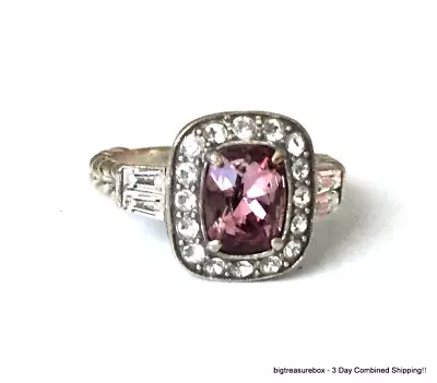 Vtg Ring SIGNED BRIGHTON Purple Rhinestone Silver Plated SIZE 7 Jewelry Lot I • $6.20