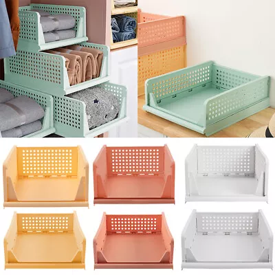 Wardrobe Storage Boxes Clothes Organizer Stackable Closet Drawer Basket Folding • £6.95