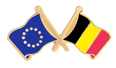 Belgium & European Union EU Flag Friendship Courtesy Gold Plated Pin Badge • £6.25