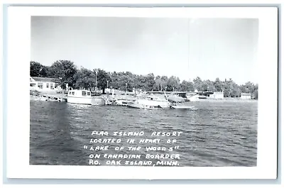 Oak Island Minnesota Postcard Flag Island Resort Heart Lake Woods Canadian C1940 • $19.47