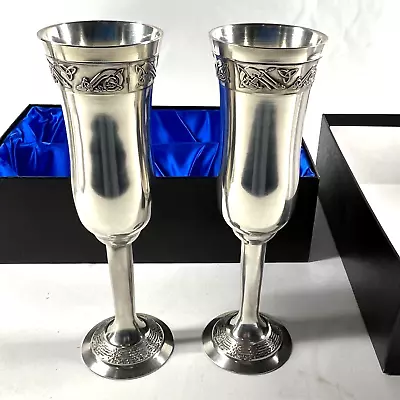 Mullingar Pewter Finest Celtic Knot Irish Wedding Champagne Flutes • $38