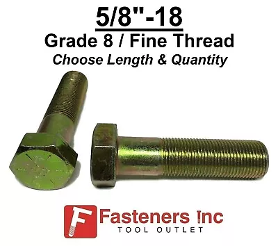 5/8-18 Hex Bolt Yellow Zinc Grade 8 Cap Screw Fine Thread (Choose Size & Qty) • $11.36