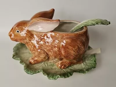 Fitz And Floyd Rabbit Soup Tureen Ironstone 3/4 Quart W/ Lettuce Plate & Ladel • $69.95