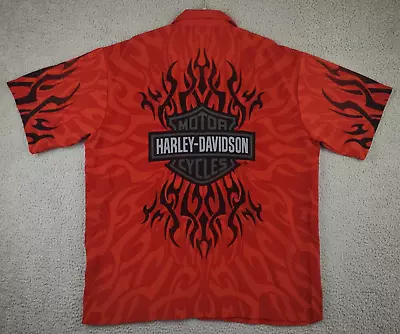 Harley Davidson Vintage Camp Shirt Multicolored W/Flames Polyester Men's Size XL • $39.99