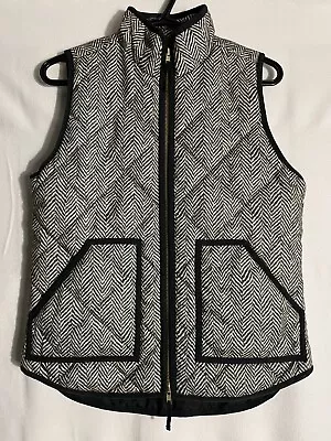 J Crew Sz XS Zip Up Quilted Jacket Vest Gray White Print Puffer Sleeveless • $19.99